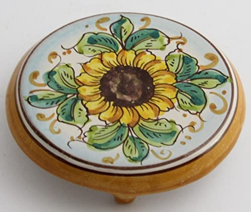 Porta caffettiera in ceramica siciliana giallo e verde di santo stefano di camastra decorata a mano Girasole Art 20