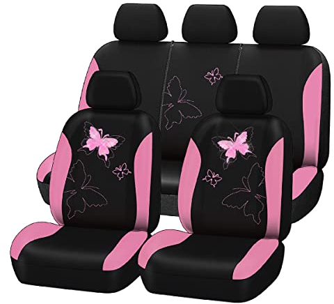 Flying Banner Maschen Schmetterling Universal für Auto Sitzbezüge Seitenairbags Kompatibel(Komplettset-Spitze, Rosa)
