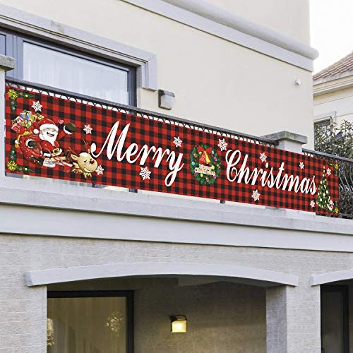 YJZQ Weihnachten Banner Große Frohe Weihnachten Banner Merry Christmas Girlande Weihnacht Deko Weihnachten Flagge Fahnen für Haus Home Garten Outdoor Party Dekoration
