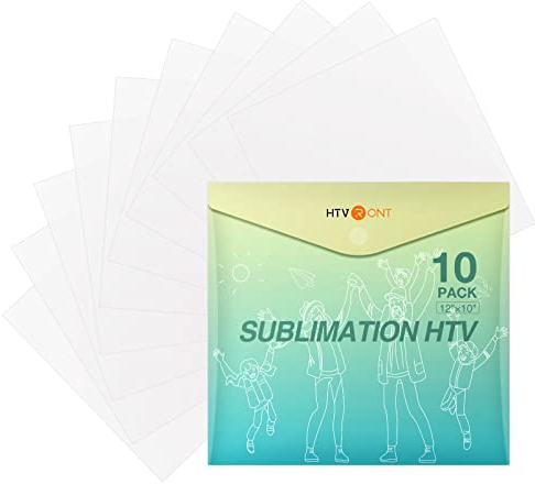 HTVRONT Transparentes HTV-Vinyl für Sublimation, 10 Stück, 30,5 x 25,4 cm, mattes Sublimations-Vinyl, hohe Übertragungsrate, hell, glatt, waschbar, Sub HTV für helle Baumwoll-Hemd/Hut/Kissen/Tasche