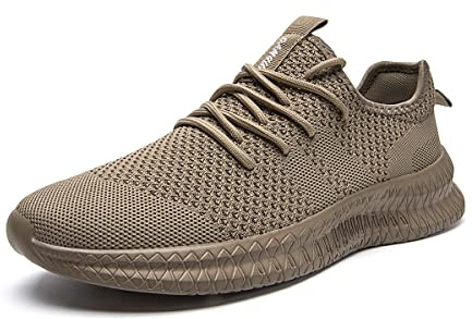 Tvtaop Mens Trainers Road Running Shoes Sneaker Gym Athletic Breathable Outdoor Sports Jogging Fitness Non Slip Lightweight Comfortable Casual Walking Shoes Brown 5.5 UK