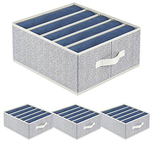 Homsorout Wardrobe Storage Organiser for Clothes - 4 Pack Foldable Drawer Organisers Divider with Bottom Panel Fabric Closet Storage Box for Jeans, Sweater, Heather Grey, 5 Grids