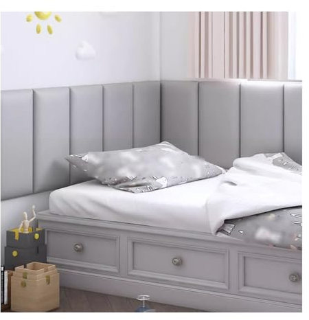 XILYZMO Bett Kopfteil Wandpolster, Hohe Dichte Kopfteil, Kinder Schlafzimmer Weiche Polsterung, 3D Selbstklebend Anti-Kollision Wandpaneele (Farbe : Grau, Größe : 50x200cm)