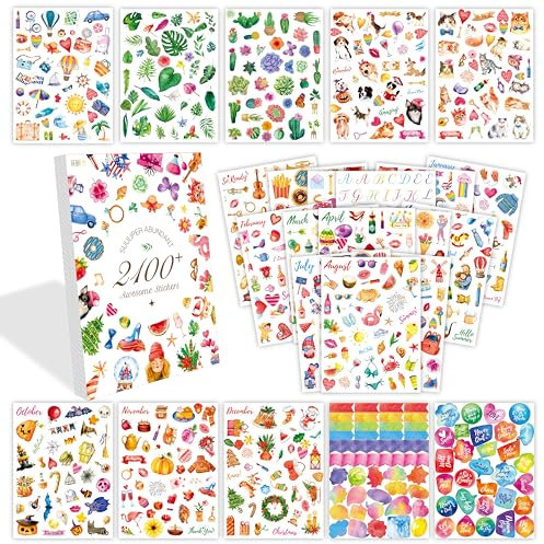 Suuuper 2100+ PCS Planner Stickers, Various Cute Designs Fun Craft Labels for Laptop Scrapbooks Planner DIY Diary Decoration 50 Sheets Sticker Book for Kids Parents Teacher