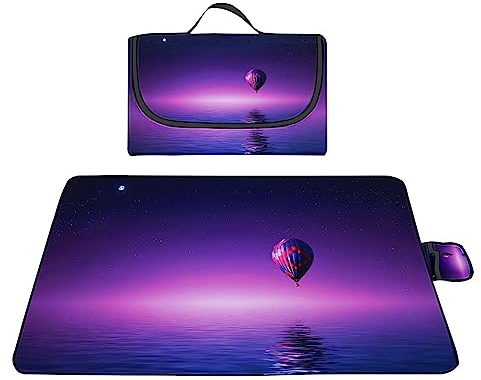 Yoonqun Picknickdecke 200x150cm,Wasserdicht Strandunterlage,Lila Heißluftballon Stranddecke XXL Weiche Campingdecke mit Tragegriff Strandmatte für Park,Garten,Strand,Waschbar