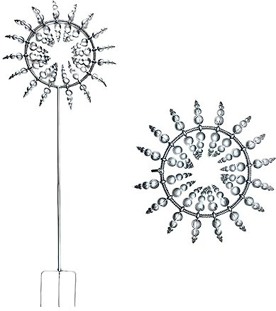 Visiblurry Windmühlen Garten Rostfrei, 66cm Windrad Für Draußen Silber Windrad Für Den Garten Wetterfest Gartenstecker Mystisches Metall Windspiel für Rasen,Hof für Freunde, Nachbarn, Familien