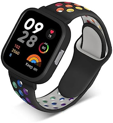Armband für Xiaomi Redmi Watch 3 Armband Weich Silikon Sportarmband für Xiaomi Redmi Watch 3 Armbänder Regenbogen Perforation Atmungsaktives Sport Band für Xiaomi Redmi Watch 3 Ersatzarmband (H)