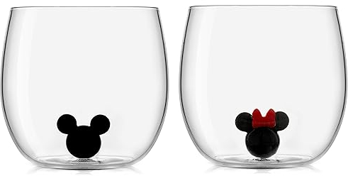 JoyJolt Disney Mickey Mouse Icon Weinglas ohne Stiel, 340 ml, farbige Glaswaren, Disney-Geschenke, Disney-Tassen, Disney-Sammlerstücke für Erwachsene, 2 Stück