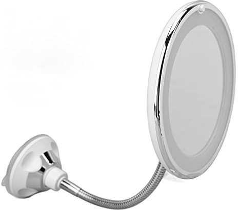 Espejo de Maquillaje con Luz de Relleno LED de Aumento 10X con Ventosa y Cuello de Cisne Ajustable, Regalo Ideal para el Hogar y la Oficina