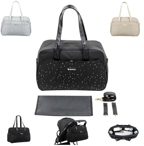 Kikkaboo Wickeltasche Chelsea mit Wickelunterlage, Seitentaschen, Thermofach, Farbe:schwarz gemustert