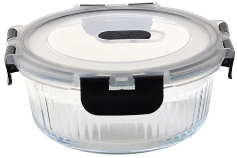 MasterPRO Goodies - Récipient alimentaire de 620 ml - Fabriqué dans un verre borosilicate résistant - Tupperware Round avec un coup de pouce - Design élégant - micro-ondes approprié