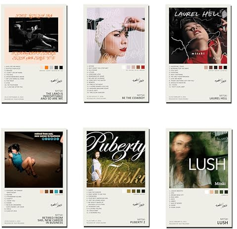 WANMLY Mitski-Poster, Musikalbum-Cover, signiert, limitierte Auflage, Leinwandposter (6er-Set), Wandkunst-Dekor für Wohnzimmer, Schlafzimmer, Dekoration, ungerahmt: 20 x 30 cm