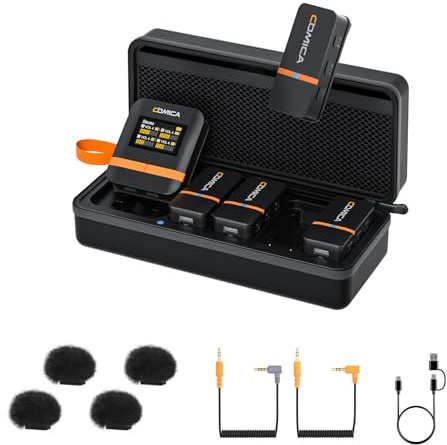 COMICA Vimo Q 4 Channel Wireless Lavalier Microphone | CalMix Noise Cancellation, USB-C Output, 656ft Range, for Camera, Smartphone, PC Video Record, Vlog, Livestream