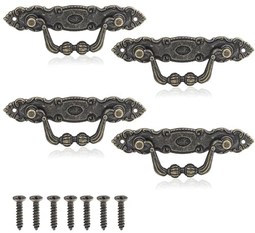 Roosea 4 Piezas Tiradores Vintage de Bronce Clásico Tiradores Decorativos Tirador de Mueble de Aleación de Zinc Antiguo Aleación de Zinc Diseño Retro Manija Tiradores Antiguos para Cajones Muebles