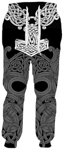 Viking Trainingshose für Herren Nordic Thors Hammer Muster Joggerhose Neuheit Jogger Jogginghose 3D-Druck Streetwear (Color : A, Size : XL)