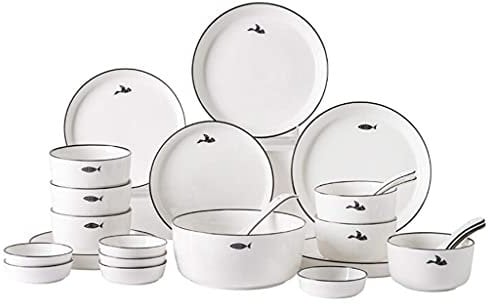 XAoSCd Ceramics Dinnerware Set With 26 Pieces,Bowl/Dish/Spoon|Flying Bird And Fish Pattern Dinner Sets,Nordic Minimalist Style Porcelain Combination Set