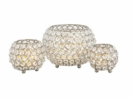 Amago home Teelichthalter Kerzenhalter Set 3-teilig Crystal Kerzenständer Vintage Kristall Farbe Silber