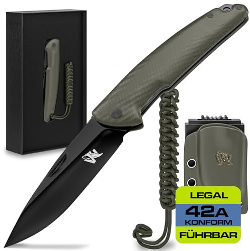 Wolfgangs NIGRUM Zweihandmesser aus D2 Stahl - Legales Taschenmesser - Rebustes Outdoor Survival Messer - Inkl. Kydex Holster