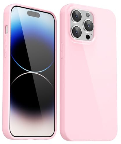 Svanove for iPhone 14 Pro Case Silicone, Glossy Soft Rubber Gel Jelly Cute Protective Plastic Simple Plain Phone Case Cover for Women Girl, Slim Thin Flexible Shockproof TPU, Pink