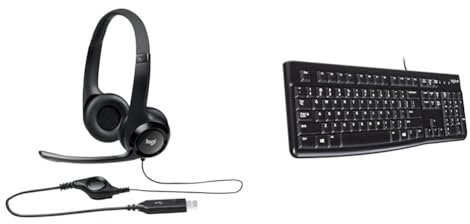 Logitech H390 Cuffie Cablate, Cuffia Stereo con Microfono Regolabile con Cancellazione del Rumore & K120 Tastiera con Cavo per Windows, USB Plug-and-Play, Dimensioni Standard