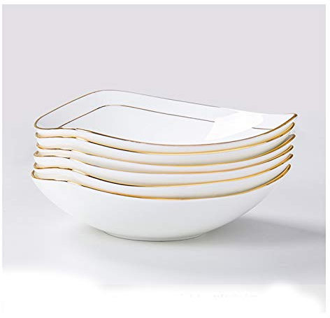 COKVBSKZ assiette à dîner Plaque de dîner en céramique blanche rebordée de ligne d'or, plaque de service des pâtes à salade de triangle, ensemble de plaque d'apéritif créatif assiette