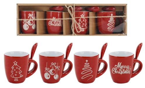 Set 4 Tazzine Natalizie con Cucchiaino Rosse