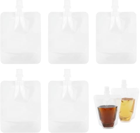 ZJIVQO 50pcs 200ml Refillable Drink Pouches for Festivals Clear Travel Plastic Drinks Flasks Cruise Kit Juice Bags Drink Container Party Halloween Christmas Hot Cold Beverage