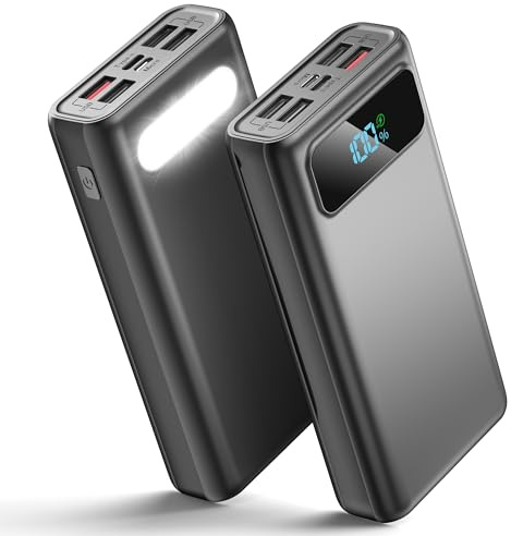 56800mAh& 65W Huge Capacity External Battery Pack, Portable Charger Power Bank, 6 Charging Port Battery Charger Phone Charger With Smart LED Display, Newest skin feel streamline design