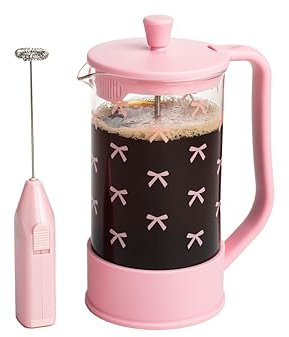 Paris Hilton 2-teiliges French Press Set PNK wBows Pink inkl. 8 Tassen French Press und schimmerndem rosa Aufschäumer-Set