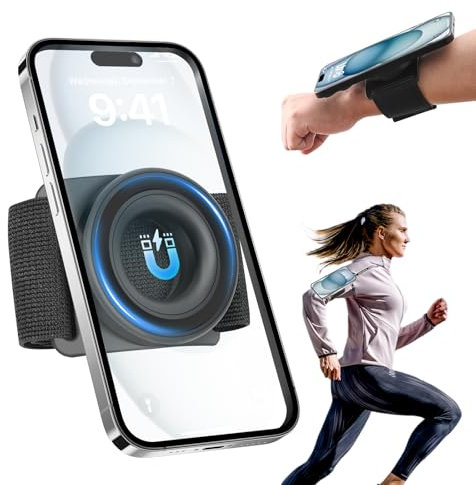 TOPGO Laufende Handyhalterung für iPhone [360° drehbar & Upgrade Anti-Drop] Magnetische Handgelenk-Handyhalterung, Magsafe Armband kompatibel mit iPhone 16 Pro und Android - Schwarz