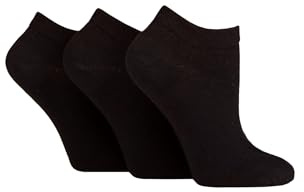 IOMI FootNurse Womens Diabetic Trainer Socks - Soft Cotton, with a Gentle Grip Top and Smooth Toe Seams, Plain, Size 4-8 in a 3 Pair Multipack Black 4-8