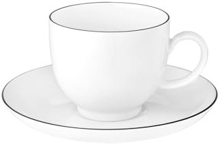 Seltmann Weiden Lido Black Line Kaffeetassen mit Untertassen 6er Set, 220 ml, Tassen-Untertassen-Set mit schwarzem Rand, Porzellan, Weiß