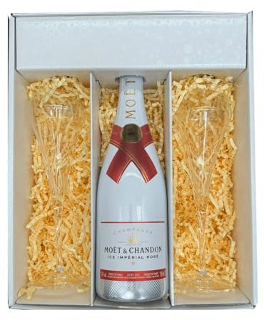 Coffret Blanc : Moët & Chandon Ice – Champagne – 1 Demi sec Rosé et 2 Flûtes Chef & Sommelier – (1x75cl)