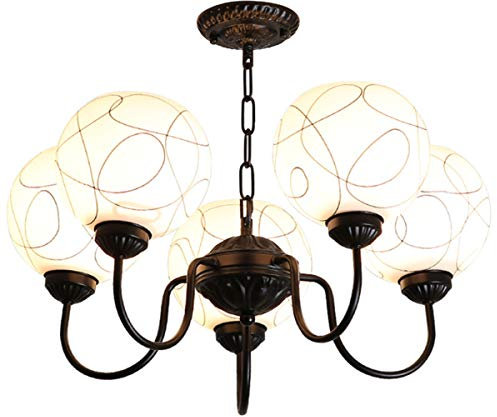CuNtoHHH Lustre à LED de Style européen à 5 lumières, Grand Lustre avec Abat-Jour en Verre, chaîne réglable, Lustre Rustique Vintage en Fer forgé Noir, Noir 1