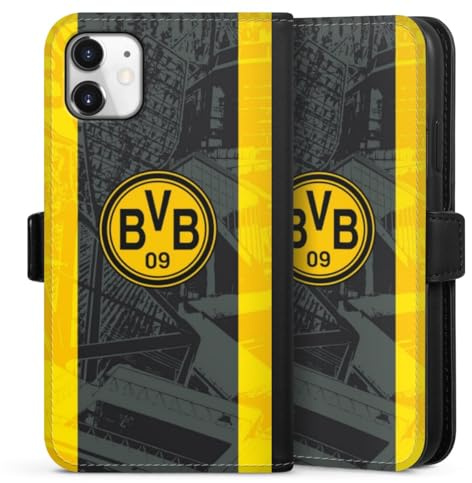 Klapphülle kompatibel mit Apple iPhone 11 Handyhülle aus Kunst Leder schwarz Flip Case Borussia Dortmund BVB Stadion
