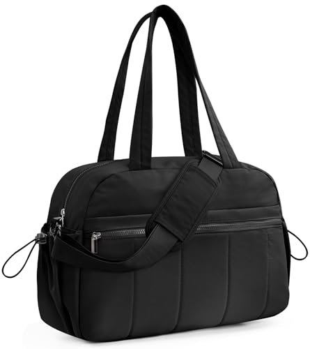 Outplea 20L Klein Sporttasche mit Nassfach, Puffer Taschen Reisetasche Damen Mädchen, Handtasche Yogatasche Saunatasche für Fitness Schwimmen Arbeit, Schwarz