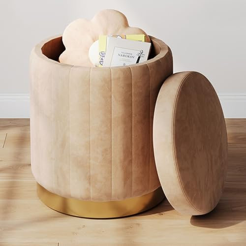 Pevfeciy Schminkhocker Schminktisch Hocker mit Stauraum Samt Schminktisch Sitz Pouf Couch Hocker Tragfähigkeit 150 kg Keine Montage erforderlich für Make-up Raum Schlafzimmer,Gelb