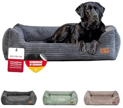 HS-Hundebett® Kuschelbett Deluxe Cord XL (90x110 cm) – Orthopädisches Hundebett für sehr große Hunde – Memory Foam, waschbar, rutschfest – Anthrazit – Made in Germany