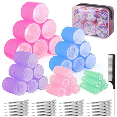 BELICOO 60 bigodini per capelli con clip, 5 misure (60/48/36/25/15 mm), rulli in velcro con 28 clip in metallo, perfetti per capelli lunghi, medi, corti e spessi (multicolore)