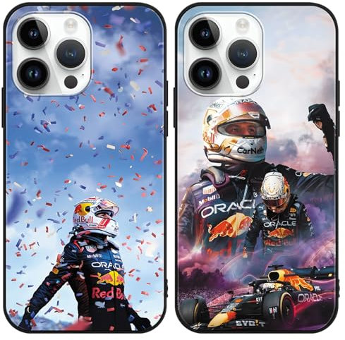 TBNMBGY 2 Stück Schutzhülle für Apple iPhone 15 Hülle 6.1, Formula 1 Rennfahrer Cool Muster Design Ästhetik, Silikon TPU Weich Schutzhülle Bumper Case für F1 Formel 1 Rennen Fans,Schwarz