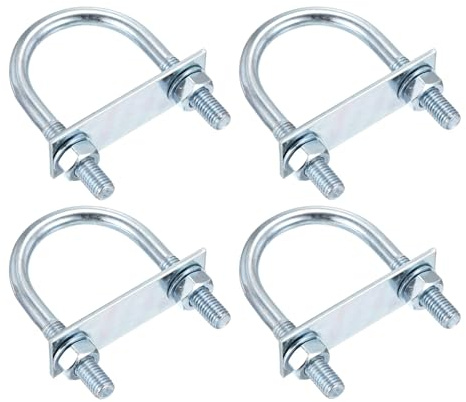 DTGN M10x50x90mm U Bolts Round Kit - 4Set - Carbon Steel U-Bolt Kit with Nuts, Washers, Frame Plate - Good for DN40 Pipe, Trailer, Automotive, Leaf Spring Fastener