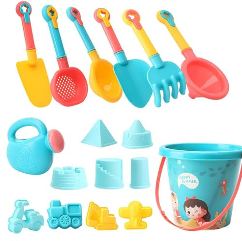 Sandspielzeug Set, 18-teiliges Strandspielzeug für Kinder, Sandkasten Spielzeug mit Eimer, Schaufel, Sandformen, Gießkanne, Sieben & Netz-Tragetasche – Sandkasten Spielzeug für Jungen & Mädchen