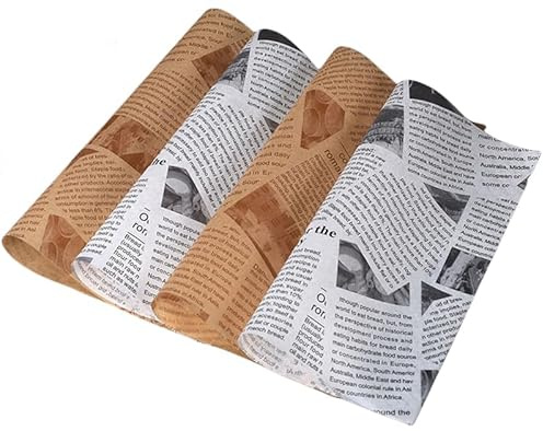 Backpapier mit Zeitungsdruck, antihaftbeschichtet, für Lebensmittel, zum Backen von Keksen, Brot, Pizza, Fleisch und Gemüse, 25,4 x 25,4 cm, 100 Stück
