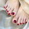 24Pcs Classic Ruby Red Press on Nails Short Square French Tip False Toenails with Glue, Easy DIY Stick on Nails for Women, Fake for Toe Art Decorations