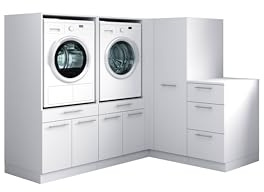 Laundreezy Waschraum Komplett-Set, Weiß - Modulares Schranksystem für Waschküche & Hauswirtschaftsraum - 203 x 162 x 68 cm (B/H/T)