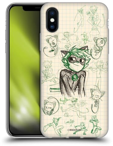 Head Case Designs Offizielle Miraculous Ladybug Cat Noir Skizzen Gelhülle [Militärischer Schutzgrad] Kompatibel Mit Apple iPhone X/iPhone XS Und Kompatibel Mit MagSafe