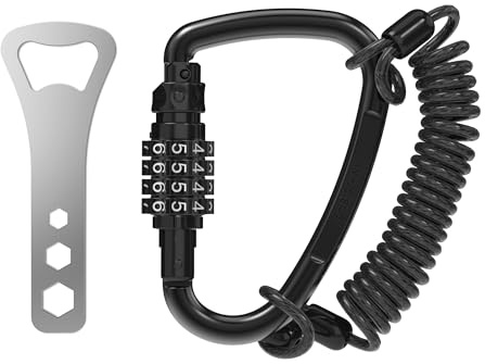 UP Security Combination Lock D Ring with Retractable Cable, 4 Digit Combo Lock for Helmet Safe, Backpack, Luggage Anti-Theft, Stroller, Scooter, Gym Locker, Fence, Travel, Outdoor Use (D Ring, Black)