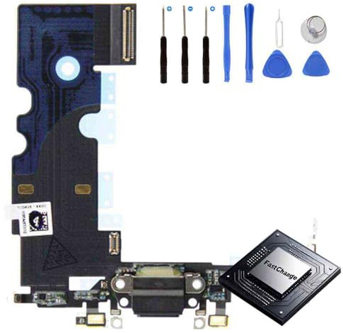 Eutoping Ladebuchse Board für Apple iPhone 8 Schwarz mit Schnelllade-IC Flex Kabel Montage Ersatz