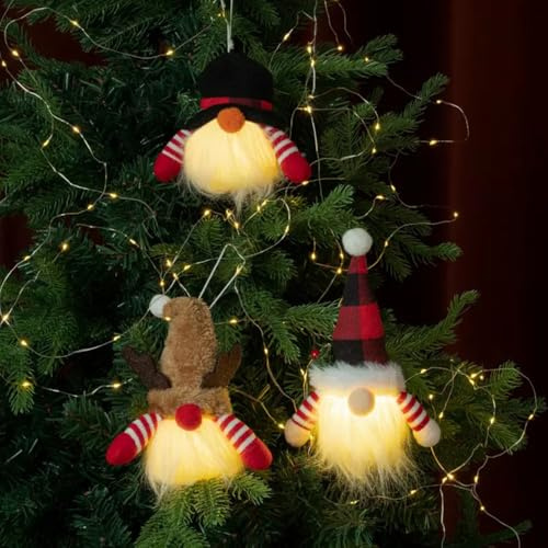 GUOCHENG 3pcs Christmas Ornaments, Cute Gnomes Light Xmas Tree Decorations, Santa Claus Plastic Hanging Ornaments for Christmas Tree, DIY Hanging Dwarf Lights Decor