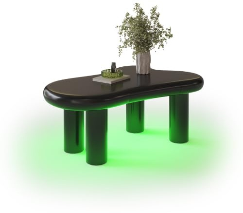 dowowdo Schwarzer LED Couchtisch mit 16 Farben Beleuchtung & Schublade - Moderner Cloud Form Tisch aus MDF, Stauraum, Robust für Wohnzimmer & Büro